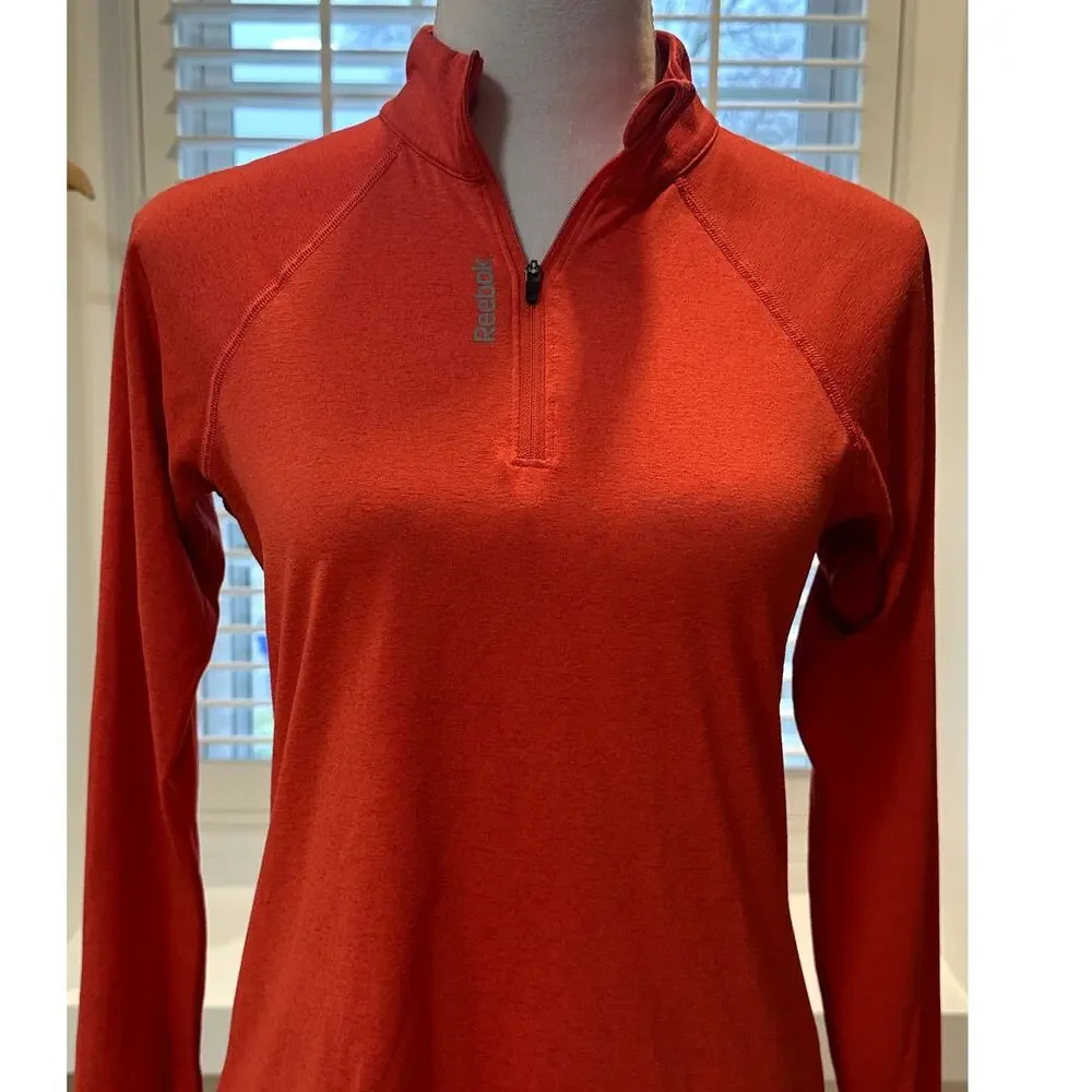 Reebok Women's Orange Performance Heather Quarter Zip Long Sleeve Shirt S